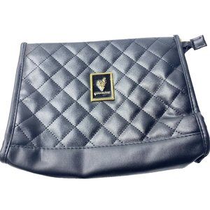 Younique Quilted Black Faux Leather Makeup Bag/purse no chain strap! New